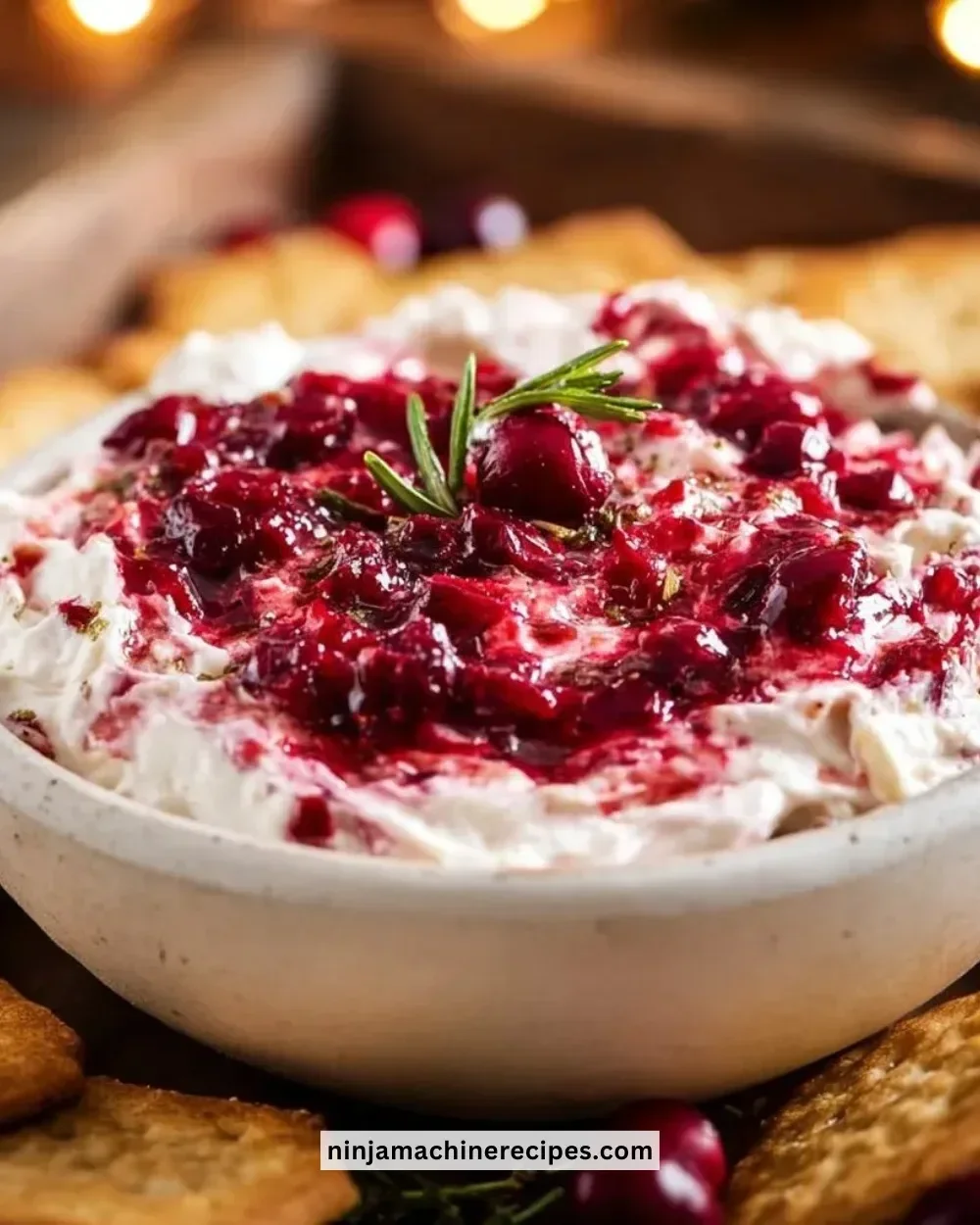Cranberry Cream Cheese Dip served with crackers and fresh fruit