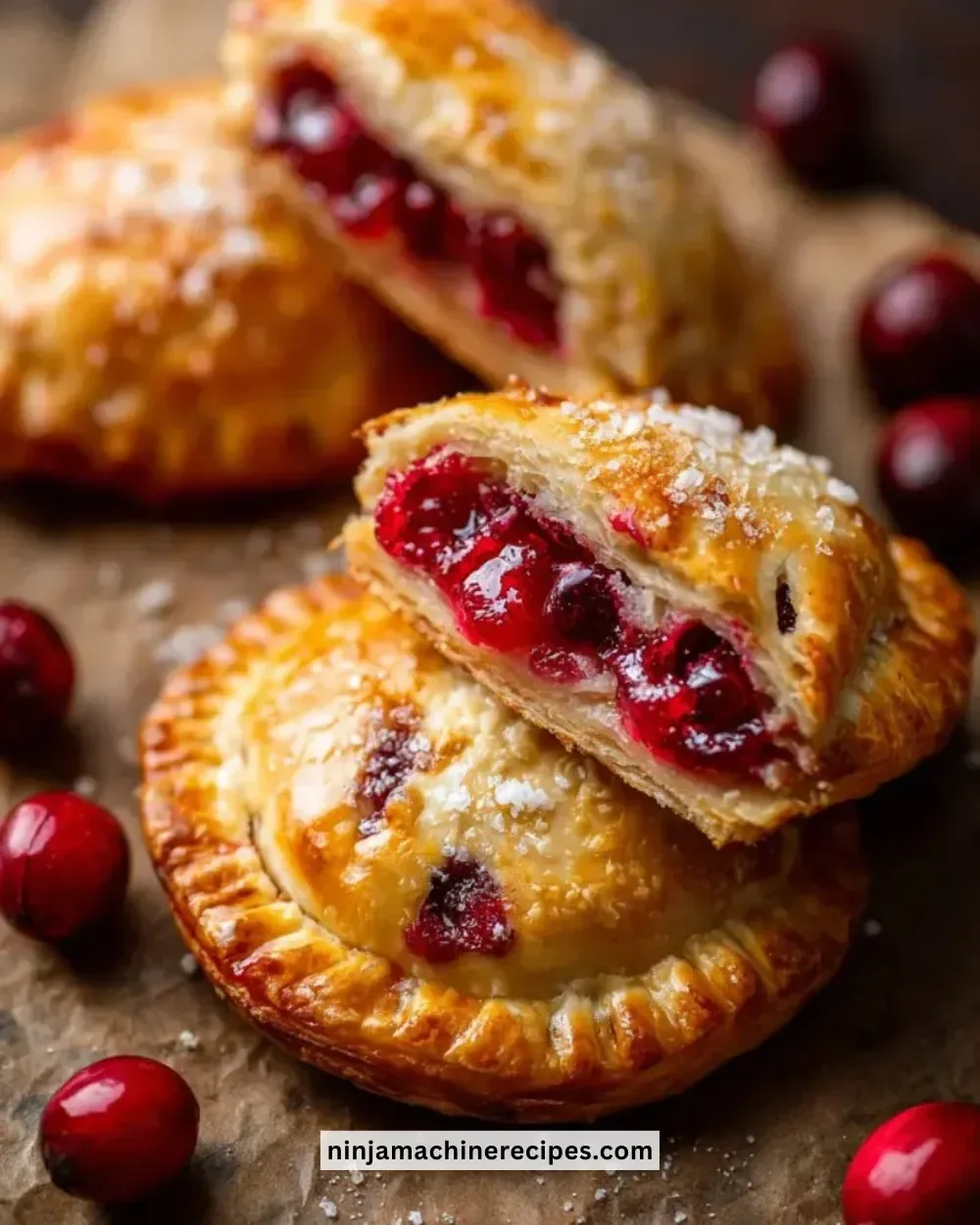 Delicious homemade cranberry hand pies, golden brown and flaky crust.