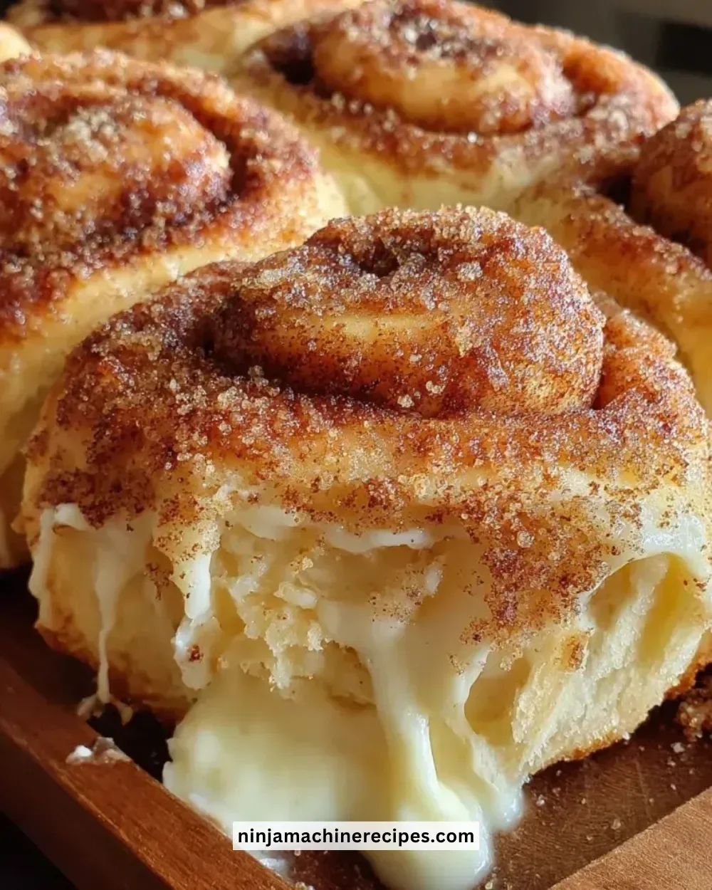 Delicious cream cheese cinnamon sugar rolls topped with sweet glaze.