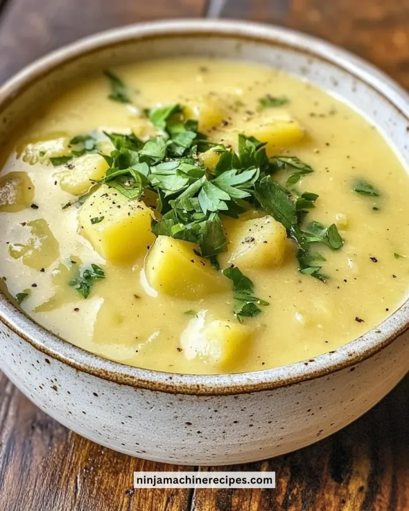 Bowl of creamy Peruvian potato soup with fresh herbs and spices