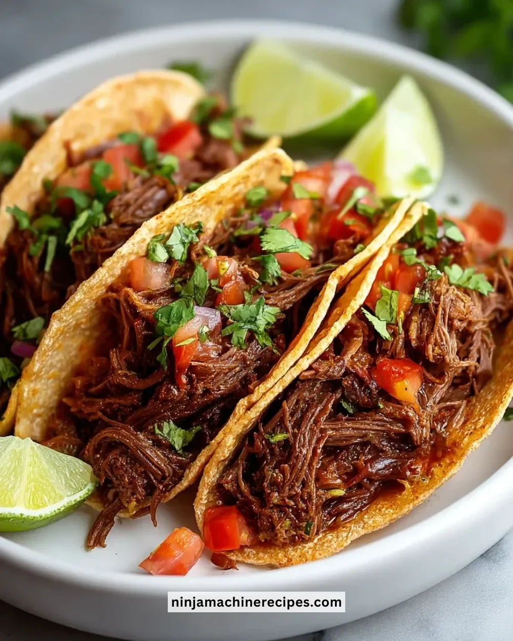 Delicious Crockpot Mexican Shredded Beef Tacos ready to serve