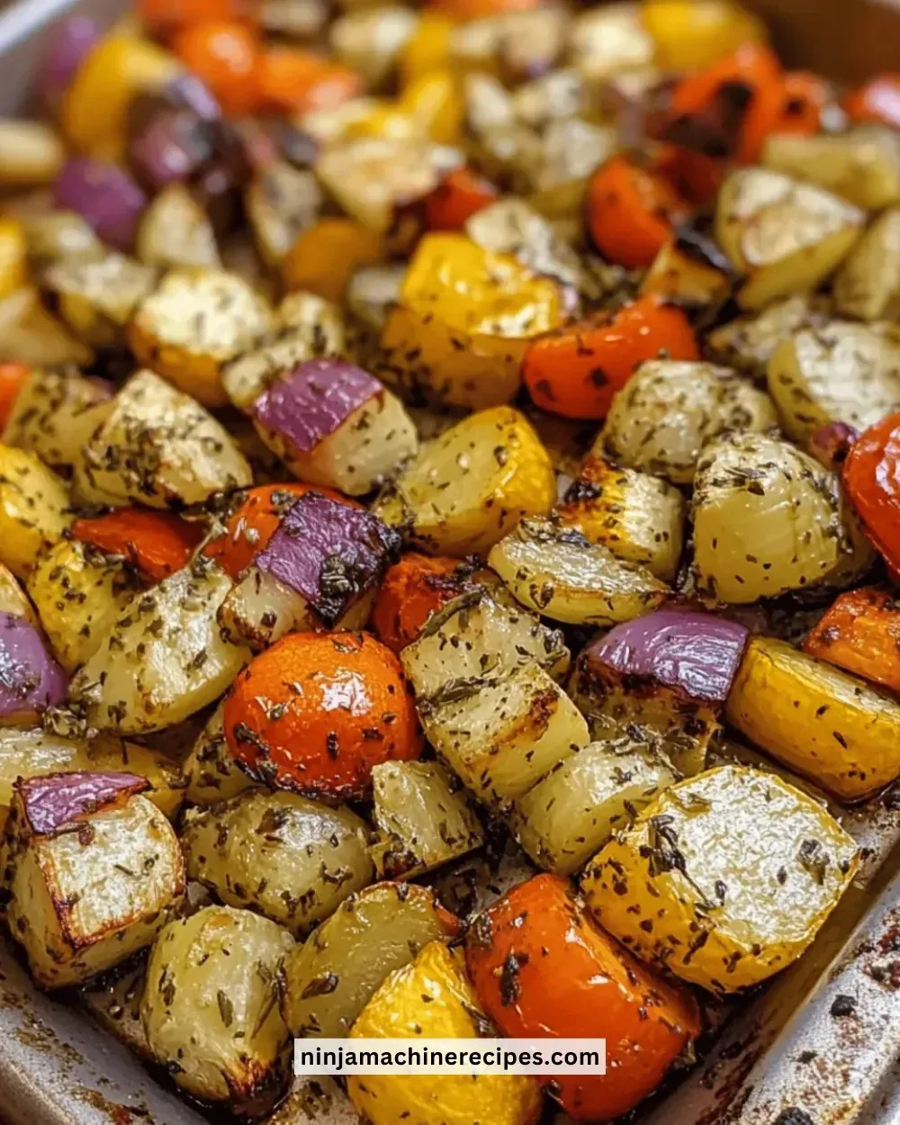 Plate of easy garlic herb roasted veggies ready to serve