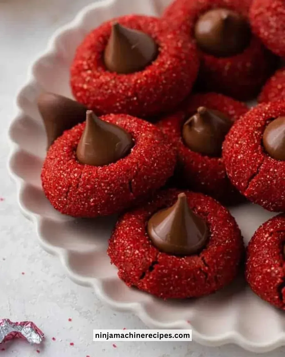 Easy Hershey’s Red Velvet Blossoms Cookies with chocolate and red velvet flavor