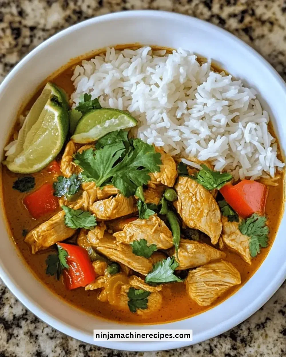 Bowl of Easy Instant-Pot Thai Chicken Curry with fresh herbs