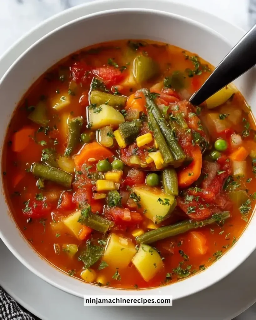 Bowl of easy vegetable soup made with fresh ingredients