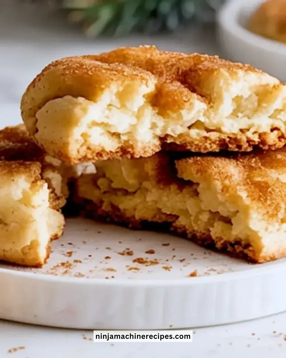 Delicious Eggnog Snickerdoodles topped with cinnamon sugar on a festive plate