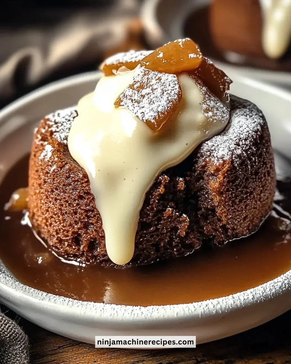 Deliciously baked gingerbread pudding cake with rich spices and a warm topping