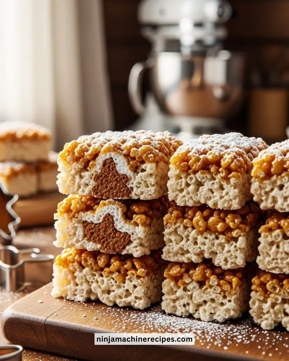 Delicious Gingerbread Rice Krispie Treats decorated for the holidays