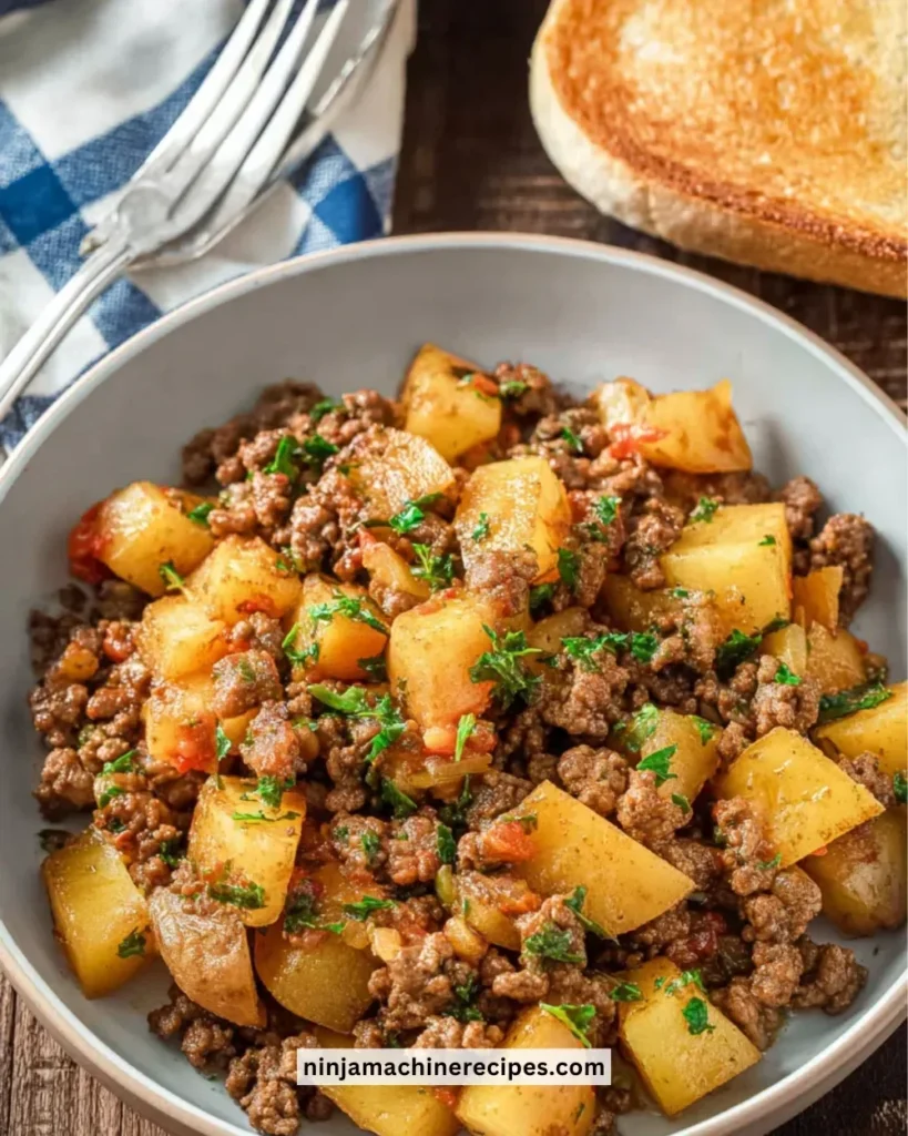 Ground Beef and Potato Skillet served in a frying pan