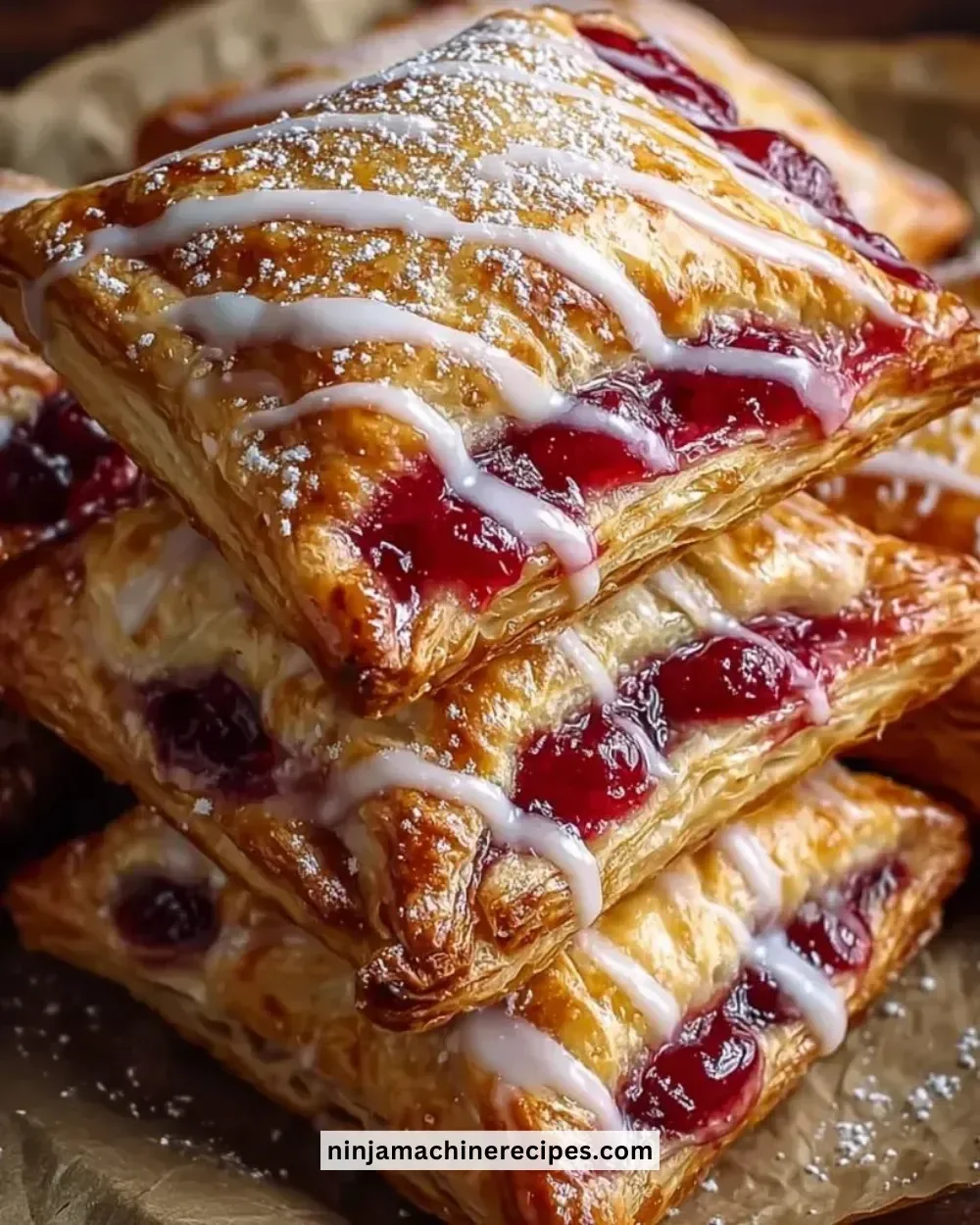 Homemade cherry puff turnovers with flaky pastry and cherry filling