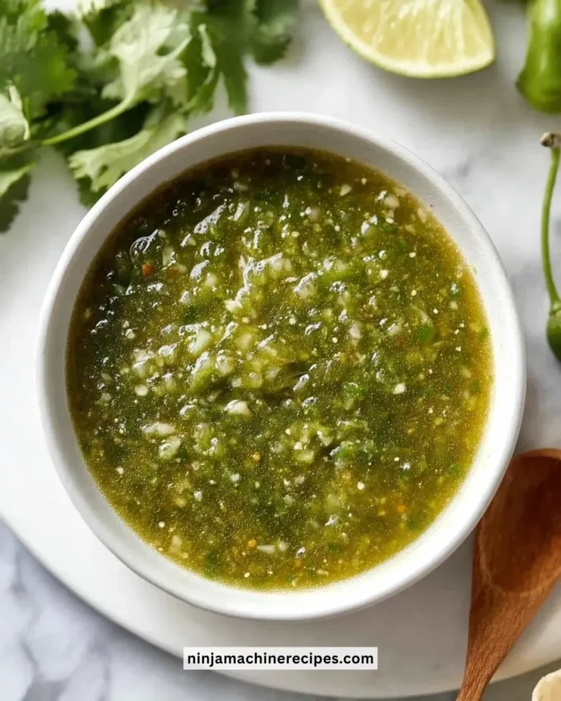 Fresh homemade green sauce in a bowl, perfect for various dishes.