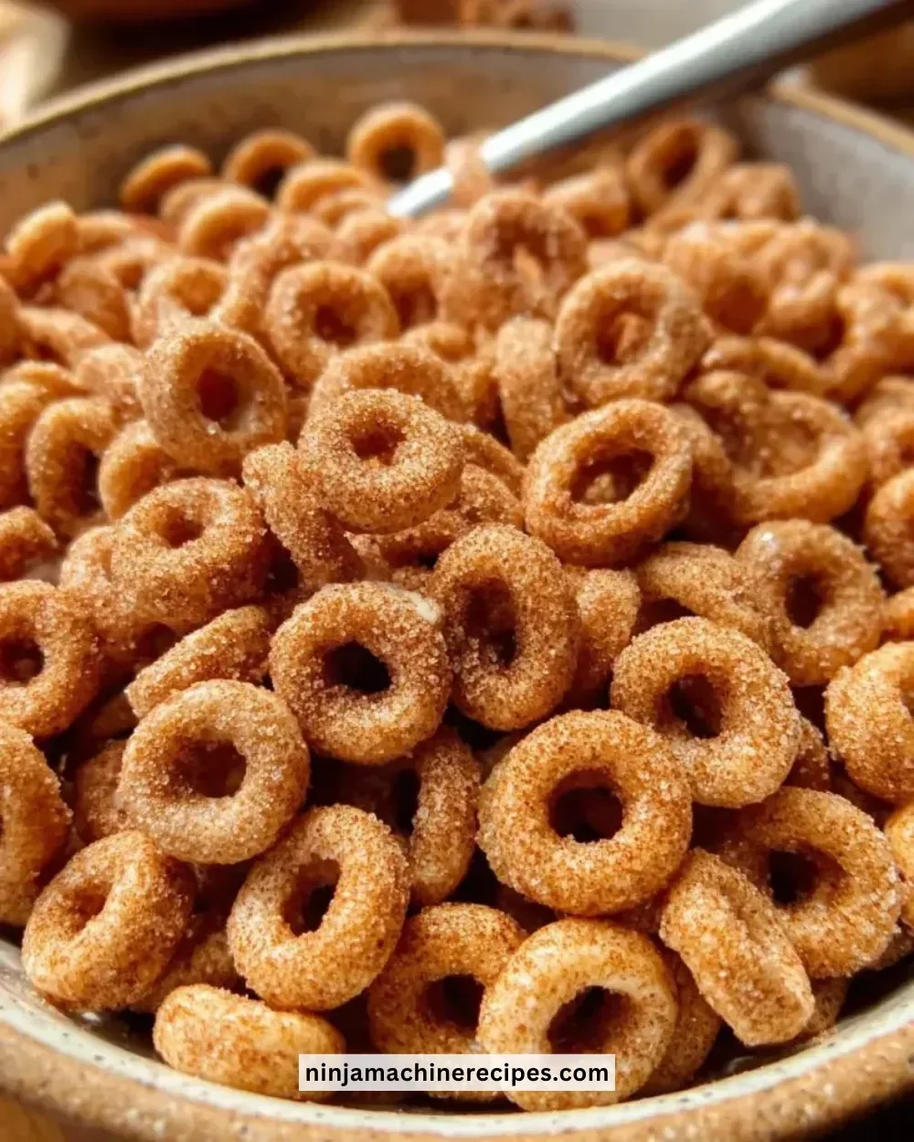 A bowl of Hot Buttered Cinnamon Cheerios with butter and cinnamon toppings.