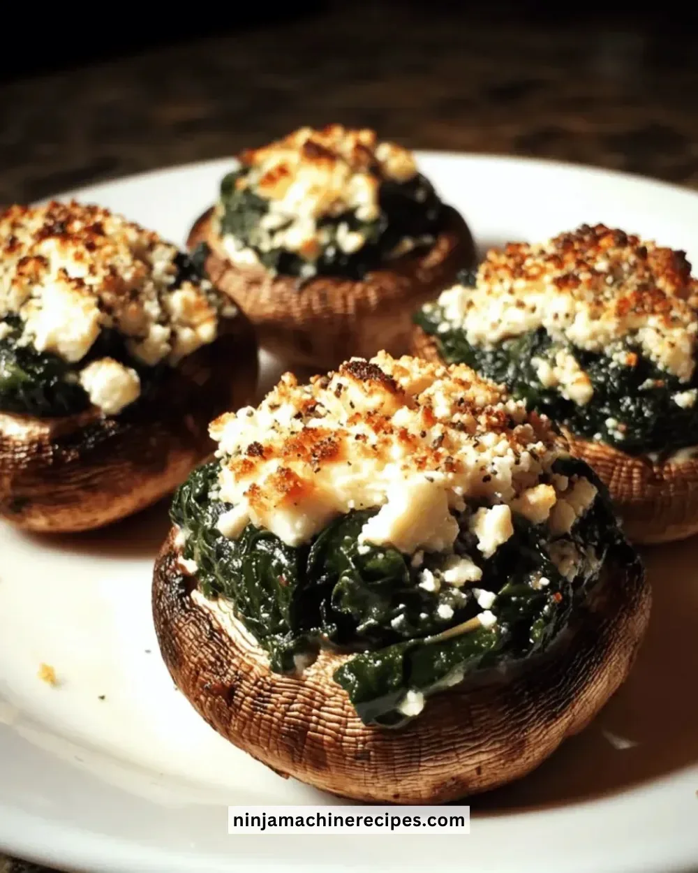 Irresistible spinach and feta stuffed mushrooms ready to serve.