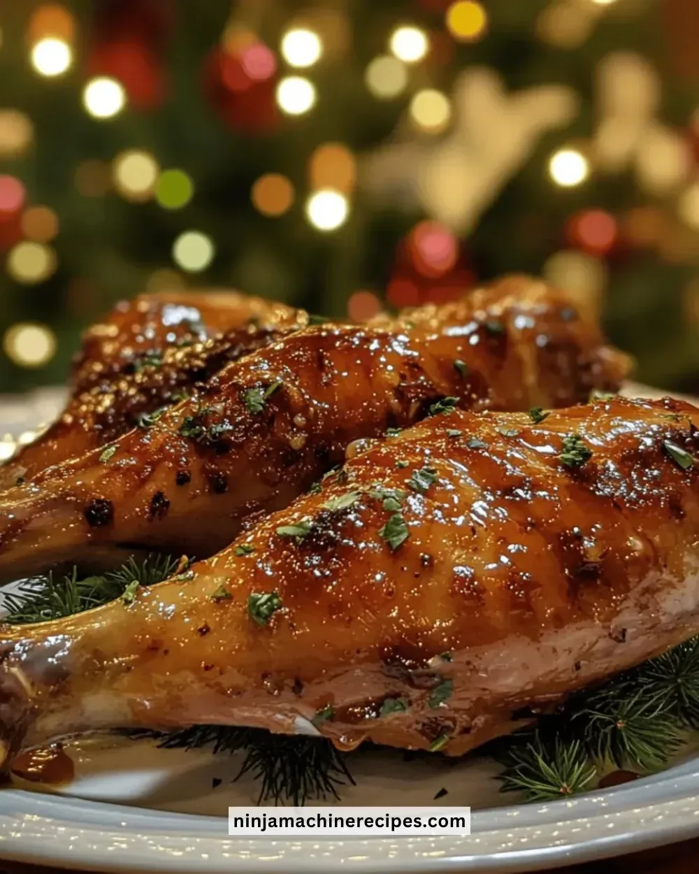 Delicious honey-glazed turkey legs ready for a festive Christmas dinner