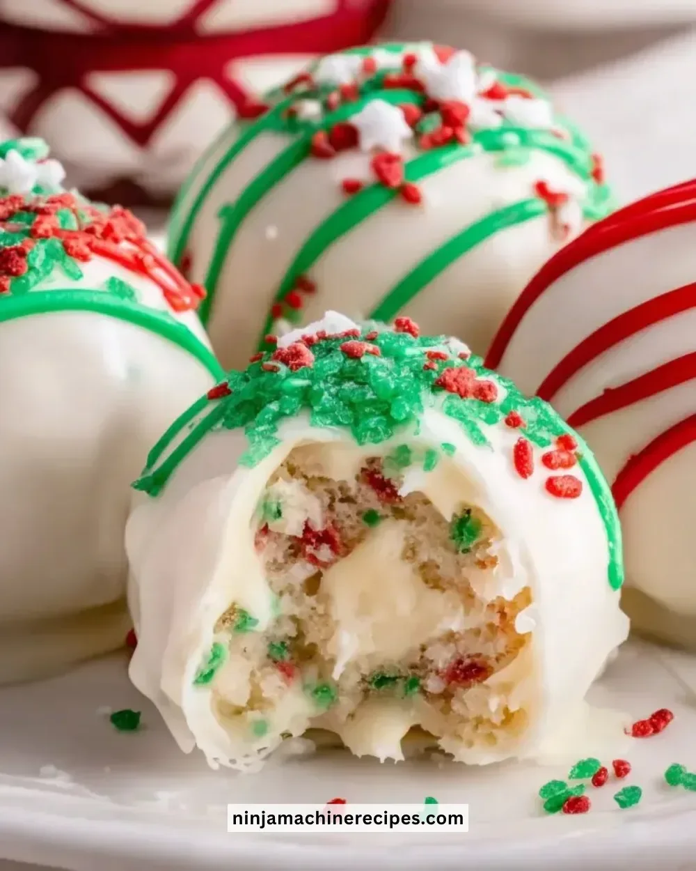 Little Debbie Christmas Tree Cake Balls decorated with festive colors and sprinkles.
