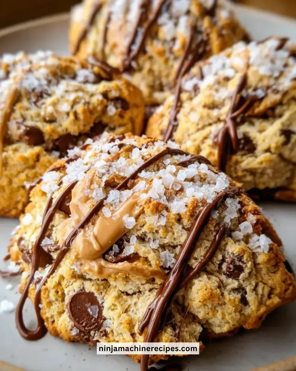 Freshly baked Peanut Butter Chocolate Swirl Scones on a rustic plate