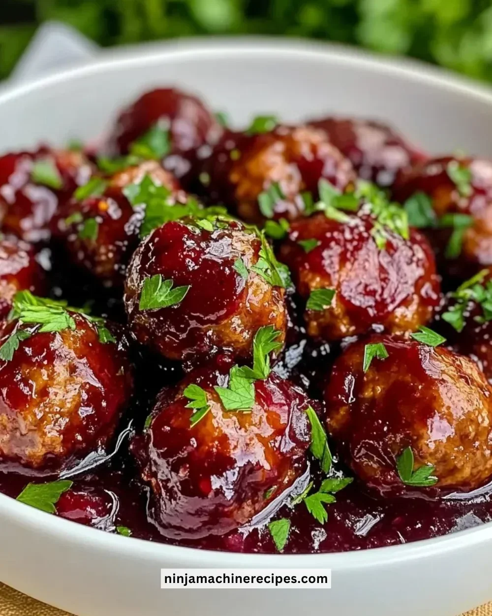 Delicious quick cranberry meatballs served on a platter.