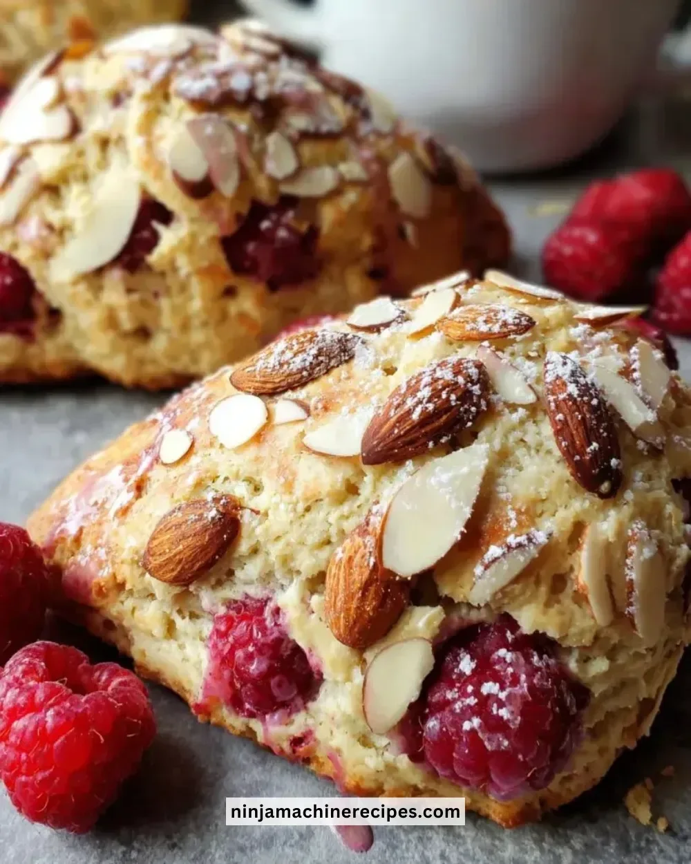 Freshly baked Raspberry Almond Scones on a cooling rack
