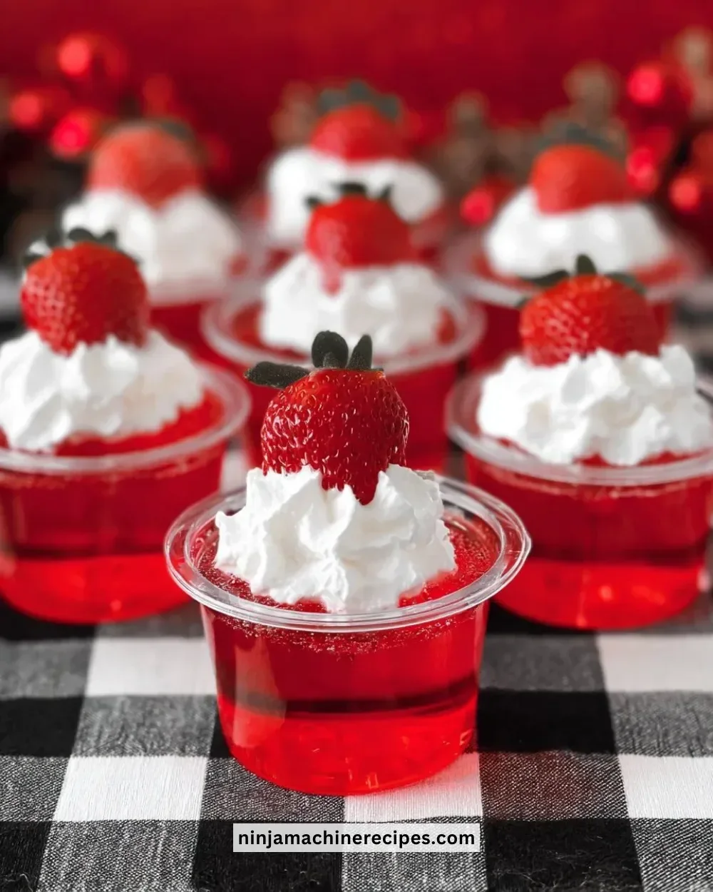 Festive Santa Hat Jello Shots, perfect for holiday celebrations