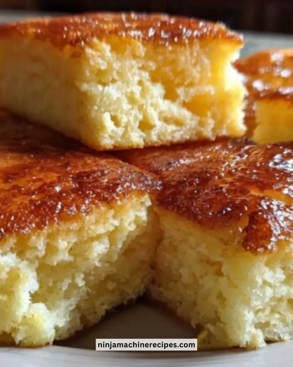 Sheet pan pancakes served with syrup and berries on a kitchen table.