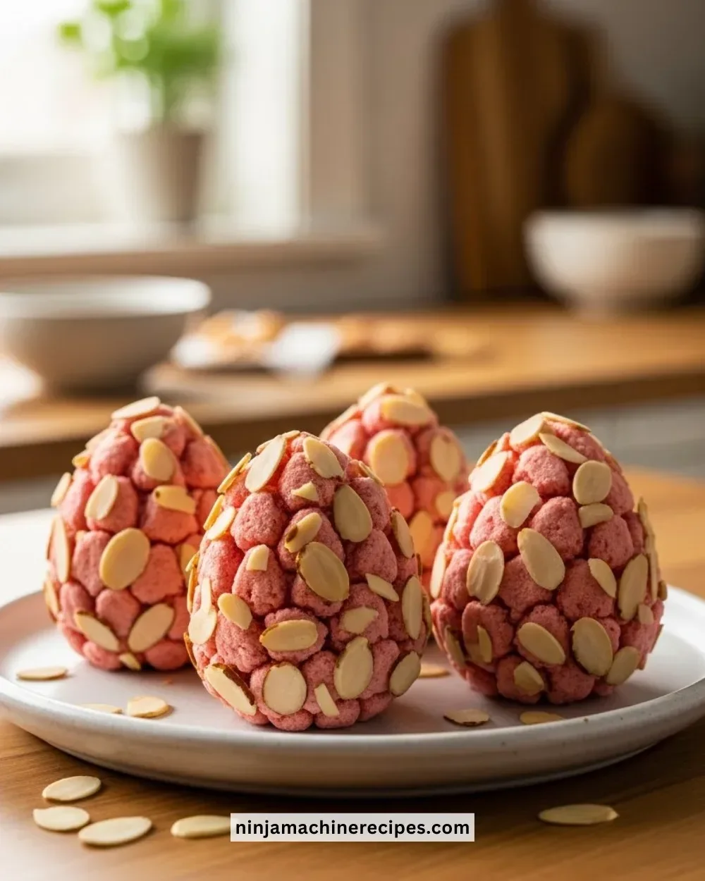 Strawberry cookie pine cones decorated for a festive dessert display