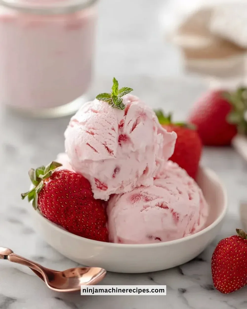 Delicious strawberry cottage cheese ice cream in a bowl