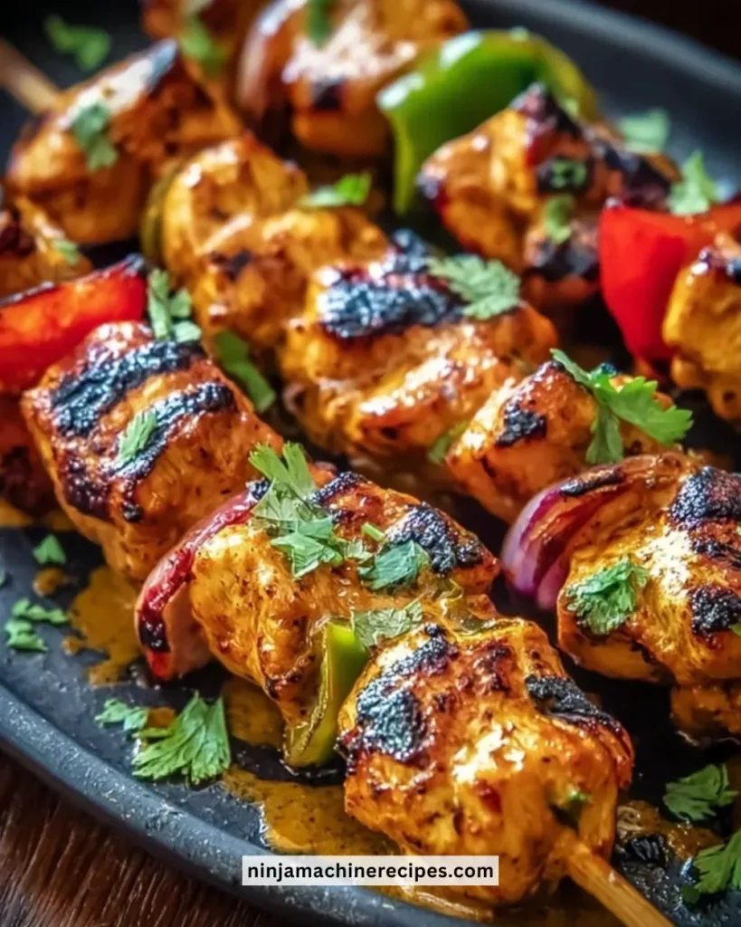 Delicious Thai Curry Chicken Skewers on a grill with vibrant spices