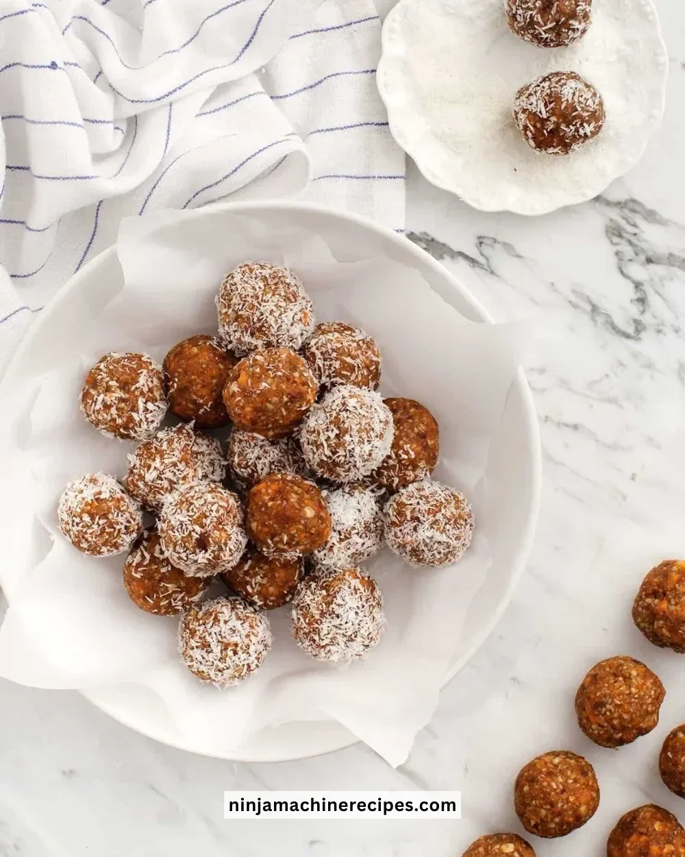 Almost-raw carrot cake bliss balls made with fresh ingredients.
