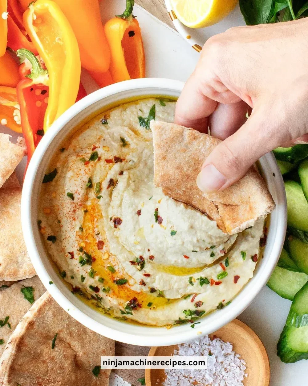 Creamy Baba Ganoush served with pita and veggies