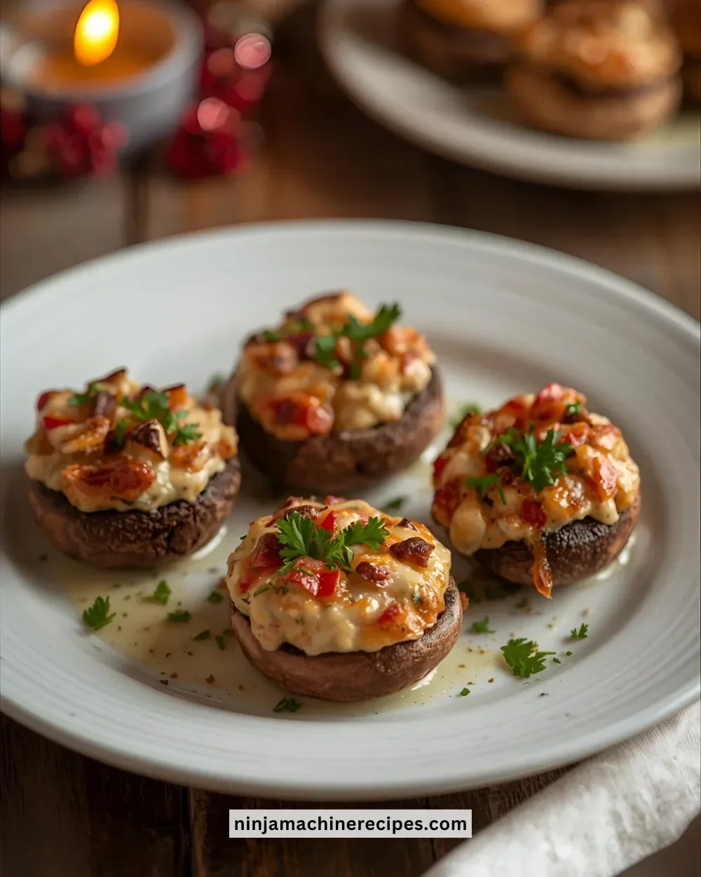 Delicious Christmas stuffed mushrooms ready to serve for the holiday feast