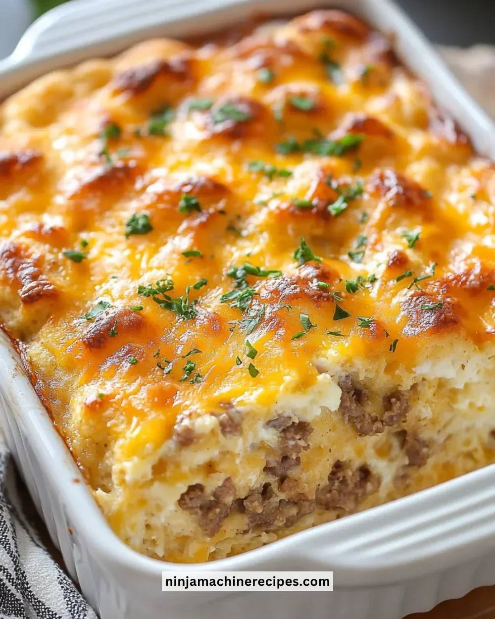 Delicious biscuits and gravy breakfast casserole served on a plate