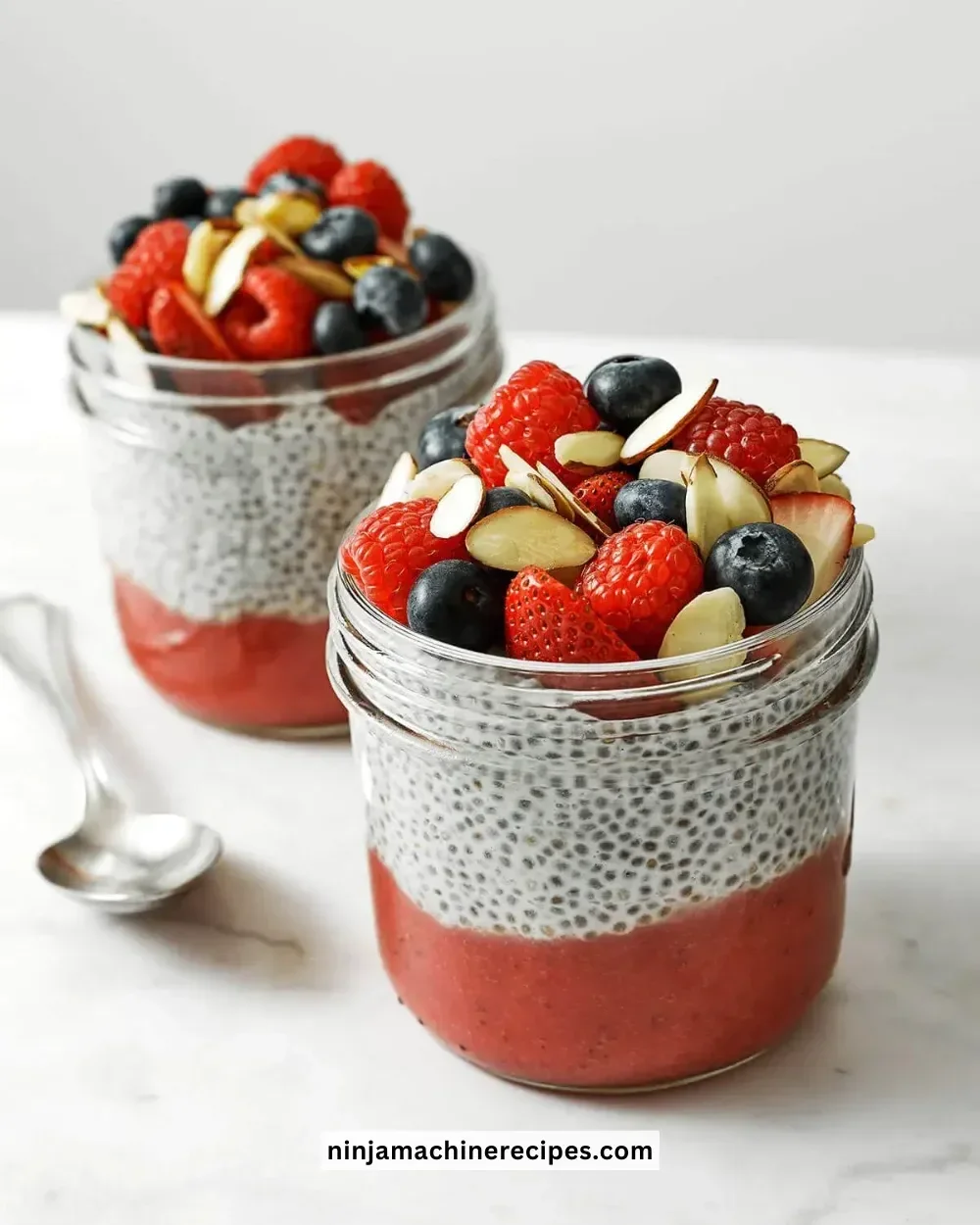 Delicious chia seed pudding in a bowl topped with fresh fruits and nuts