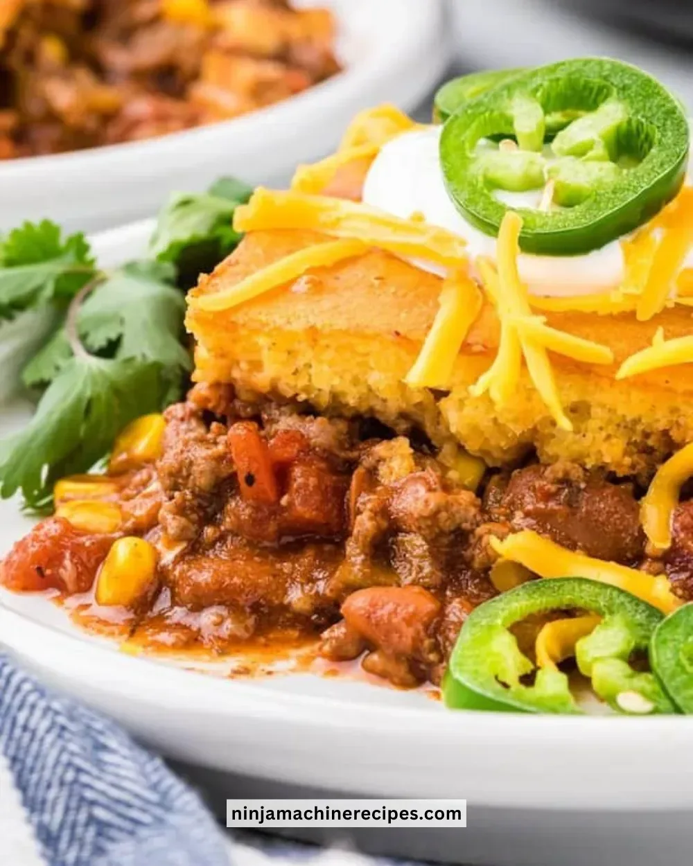 Delicious Chili Cornbread Casserole served in a baking dish