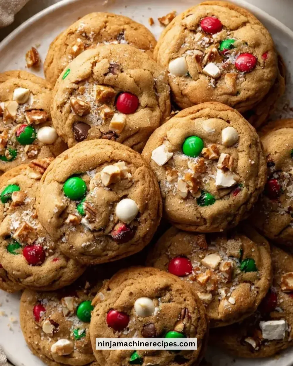 Delicious Christmas Kitchen Sink Cookies filled with festive ingredients.