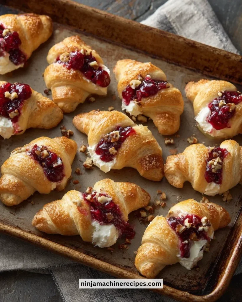 Cranberry Cream Cheese Crescent Bites served on a platter with garnishes