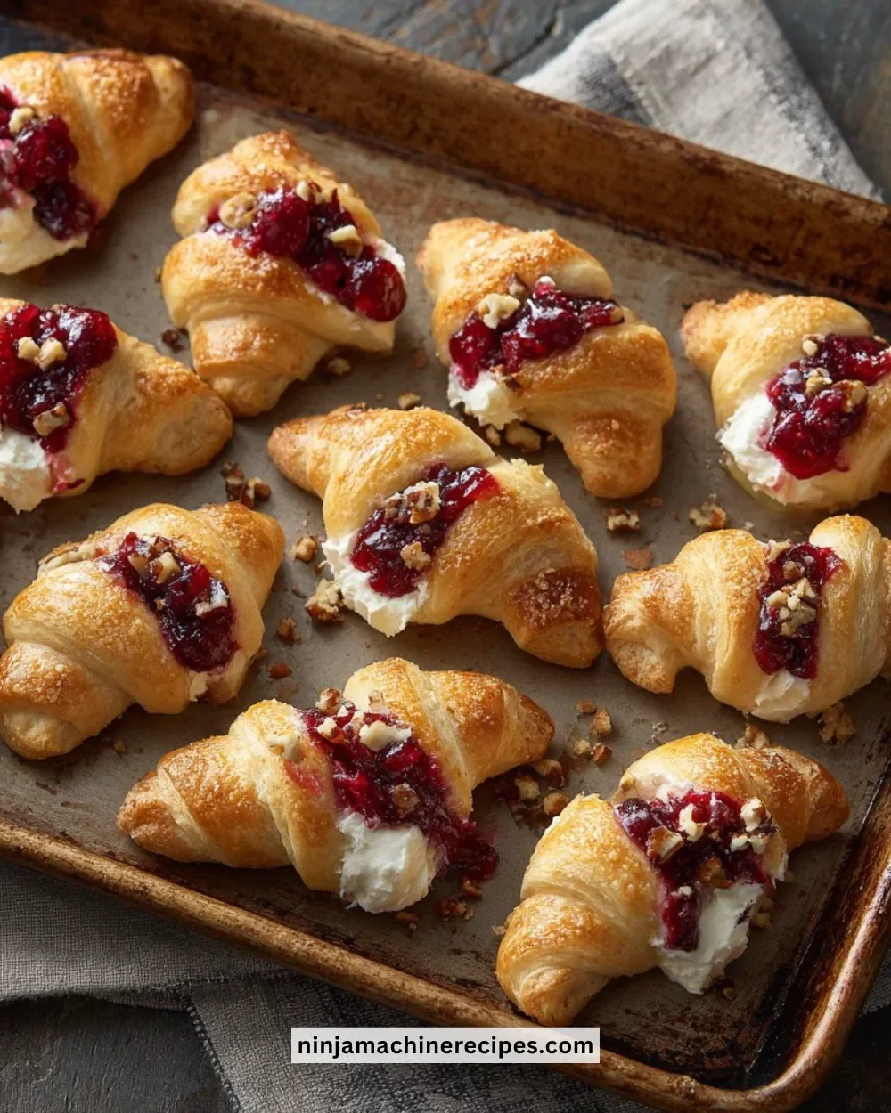 Cranberry Cream Cheese Crescent Bites served on a platter with garnishes
