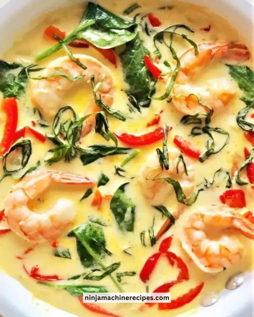 Creamy Parmesan shrimp dish with herbs and seasoning on a plate