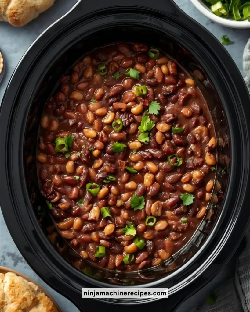 Delicious crockpot Black Eyed Peas prepared with spices and herbs.