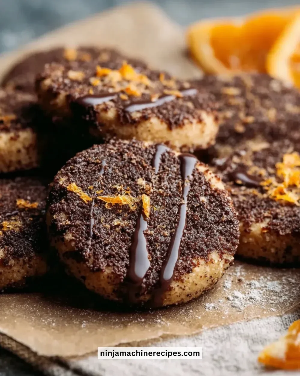 Delicious Dark Chocolate Orange Shortbread Cookies on a decorative plate
