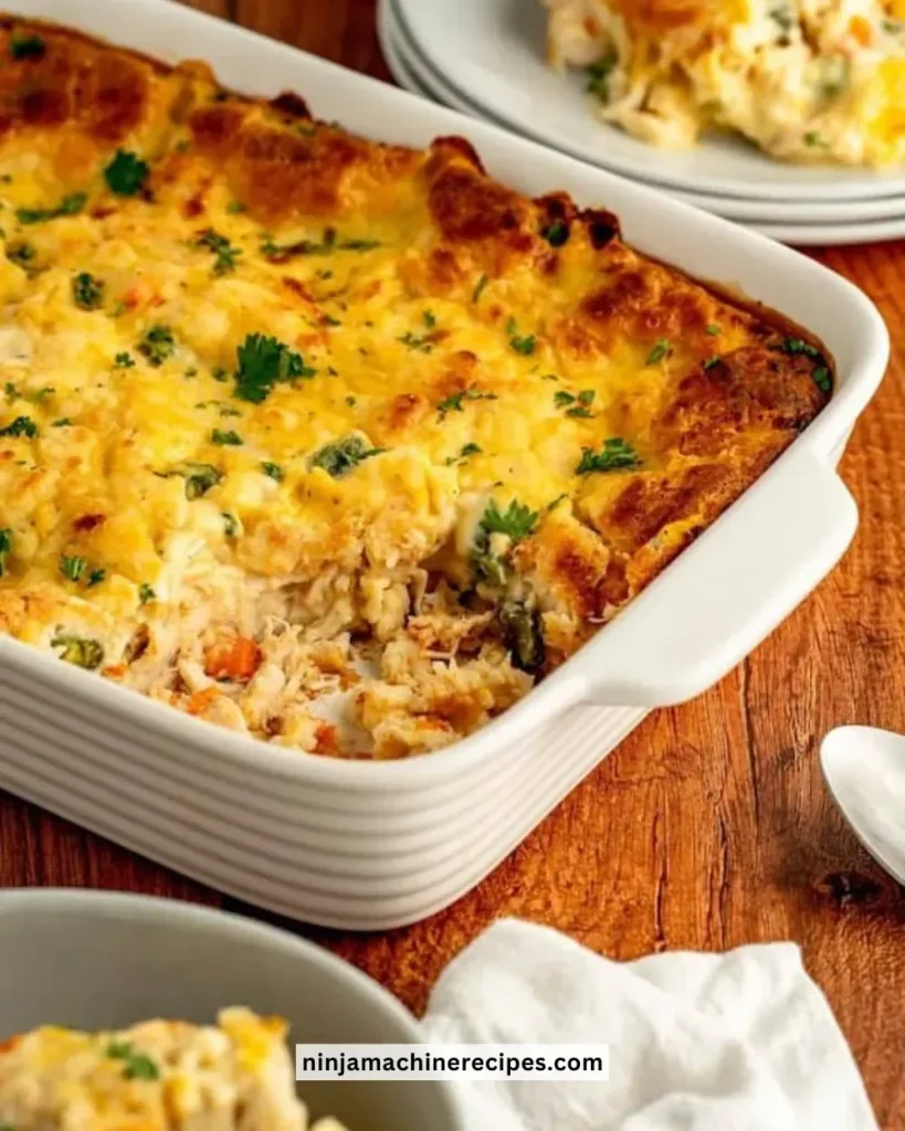 A delicious serving of easy chicken cobbler with flaky crust and tender chicken.