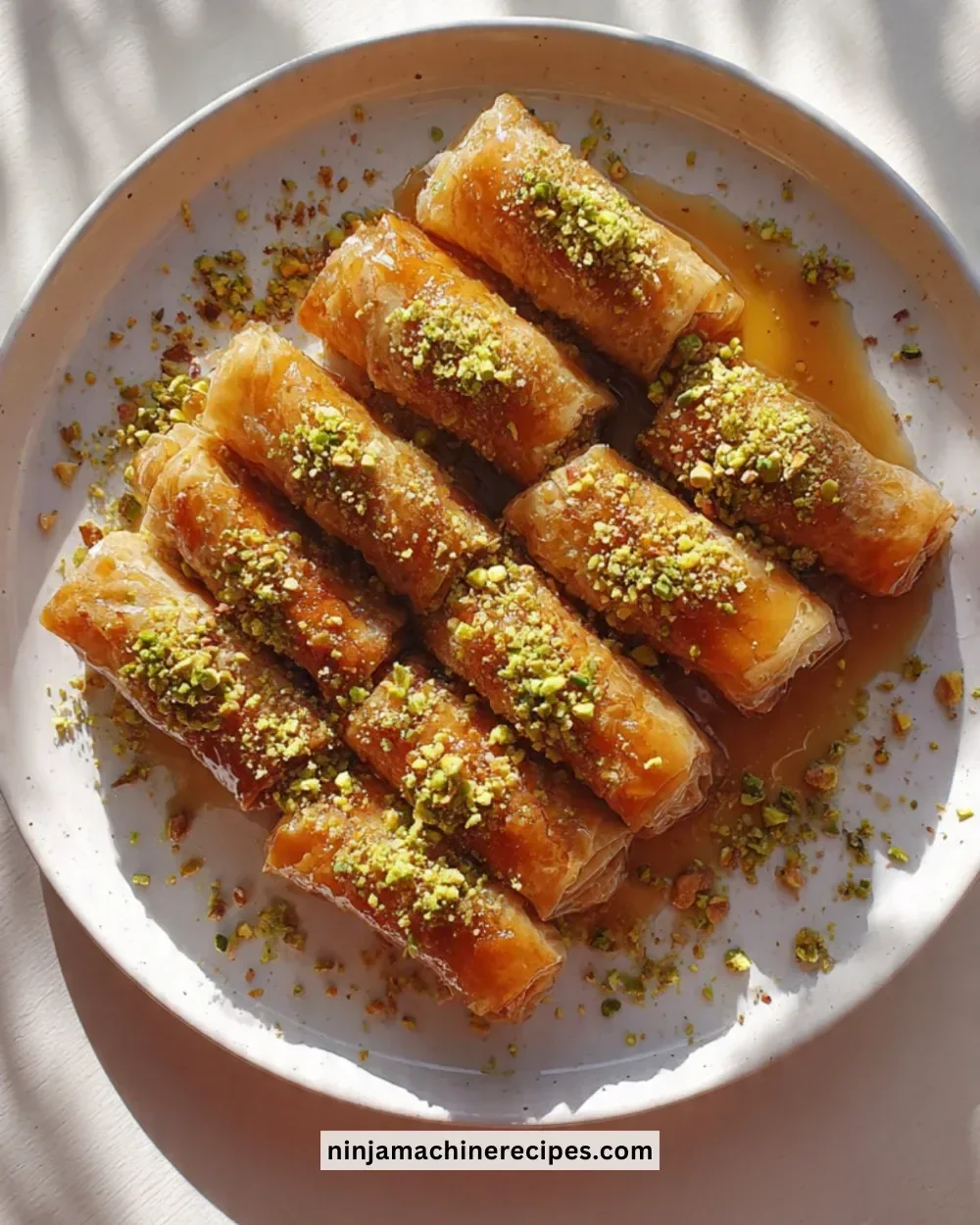 Greek Nut and Honey Pastry Rolls with rich nut filling and honey glaze