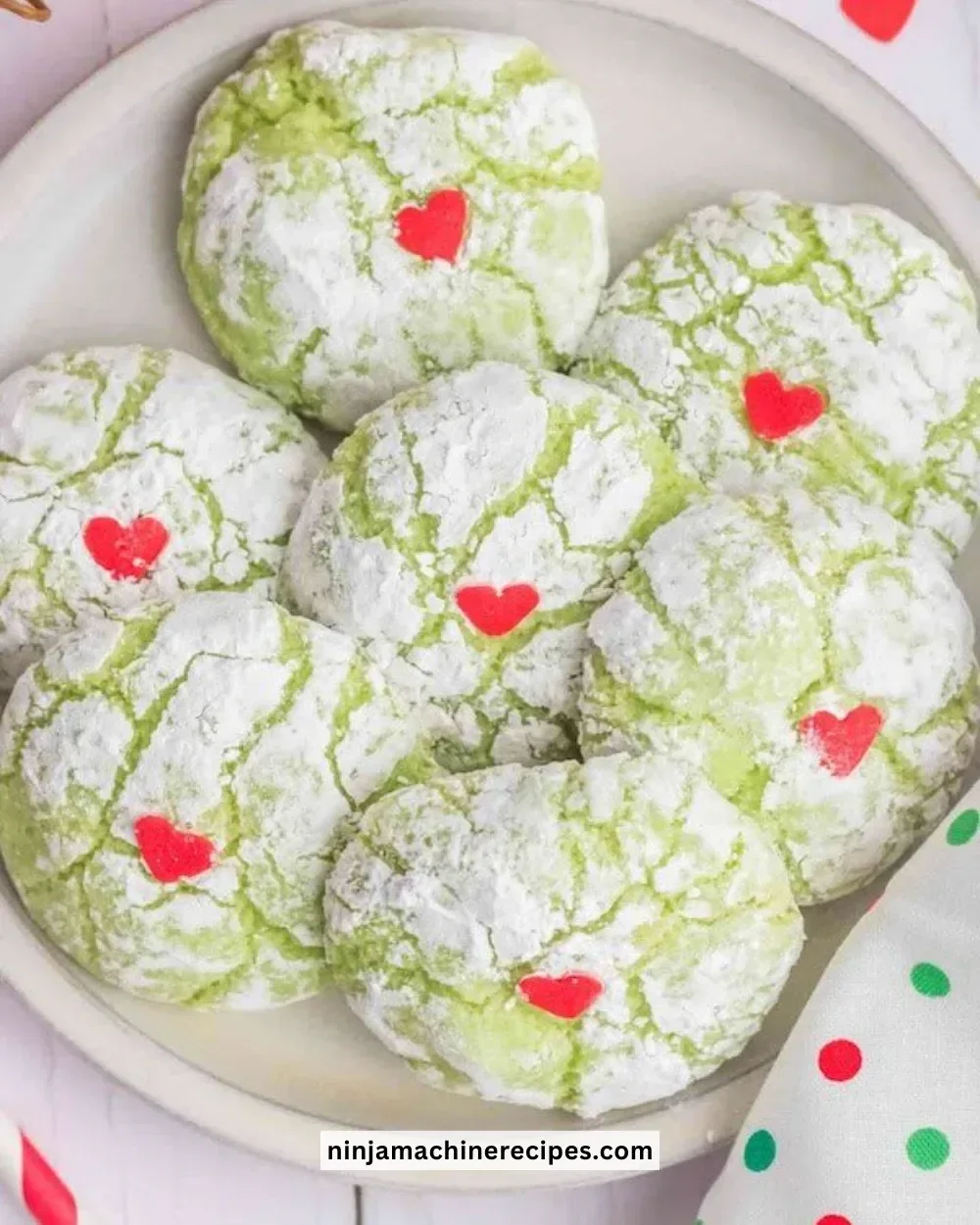 Festive Grinch Cookies decorated for the holiday season
