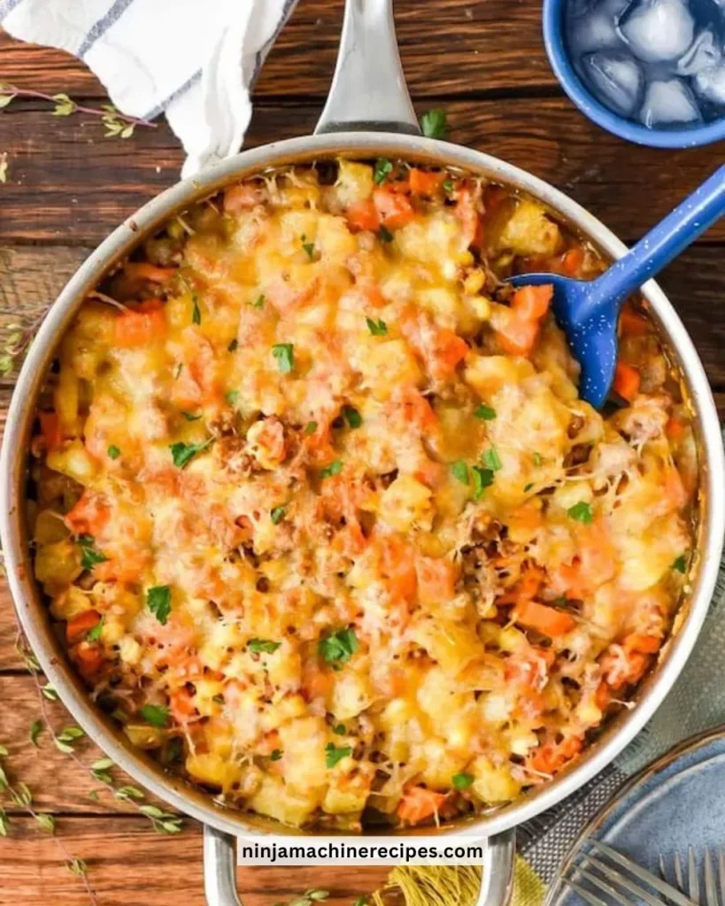 Ground Beef and Potatoes Skillet served in a cast iron pan