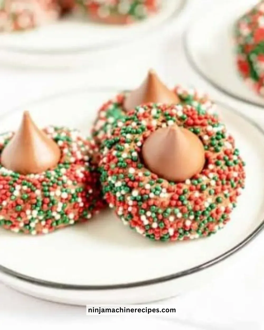 Hershey Kiss chocolate blossom cookies decorated for Christmas