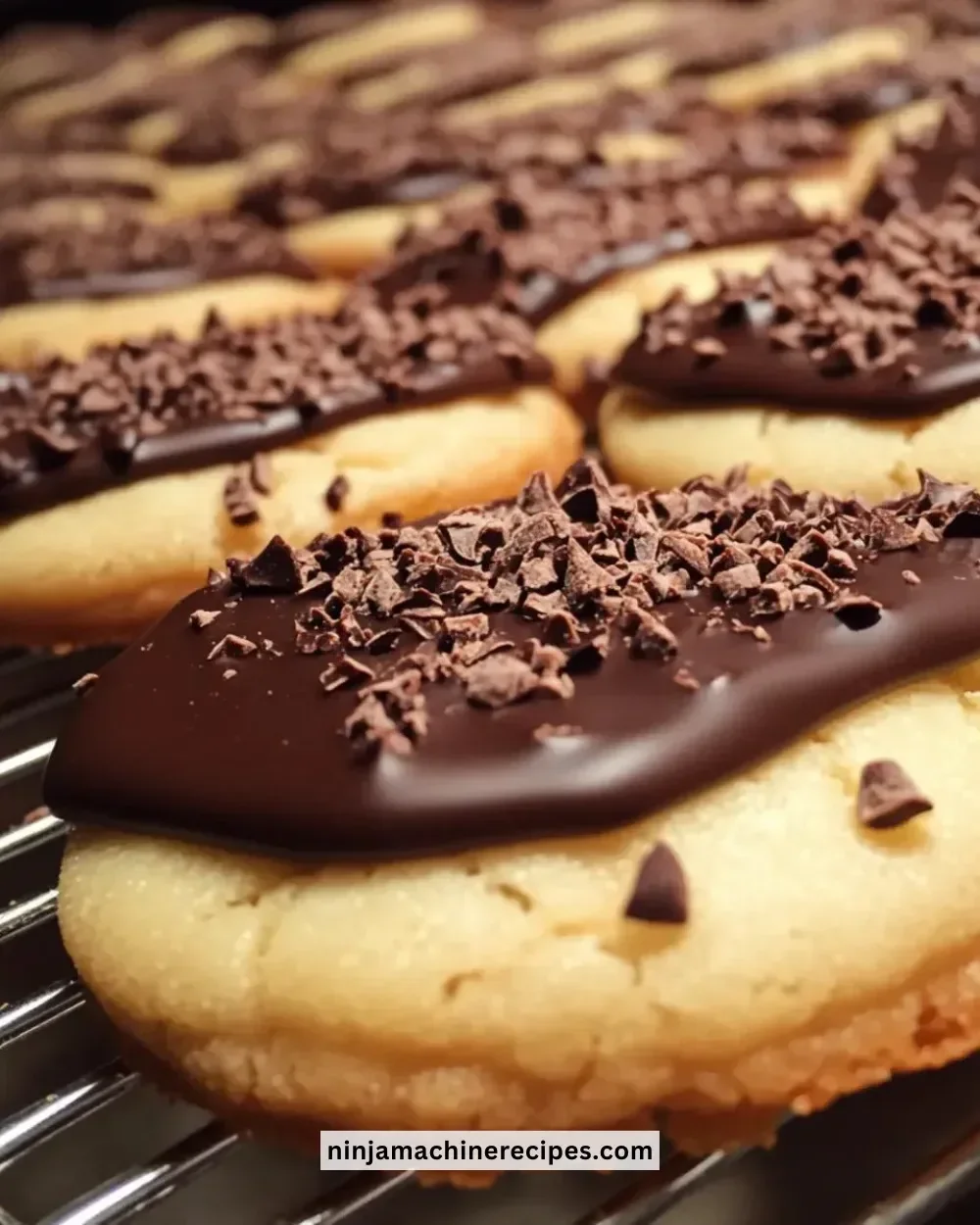 Irresistible chocolate-dipped butter cookies on a plate