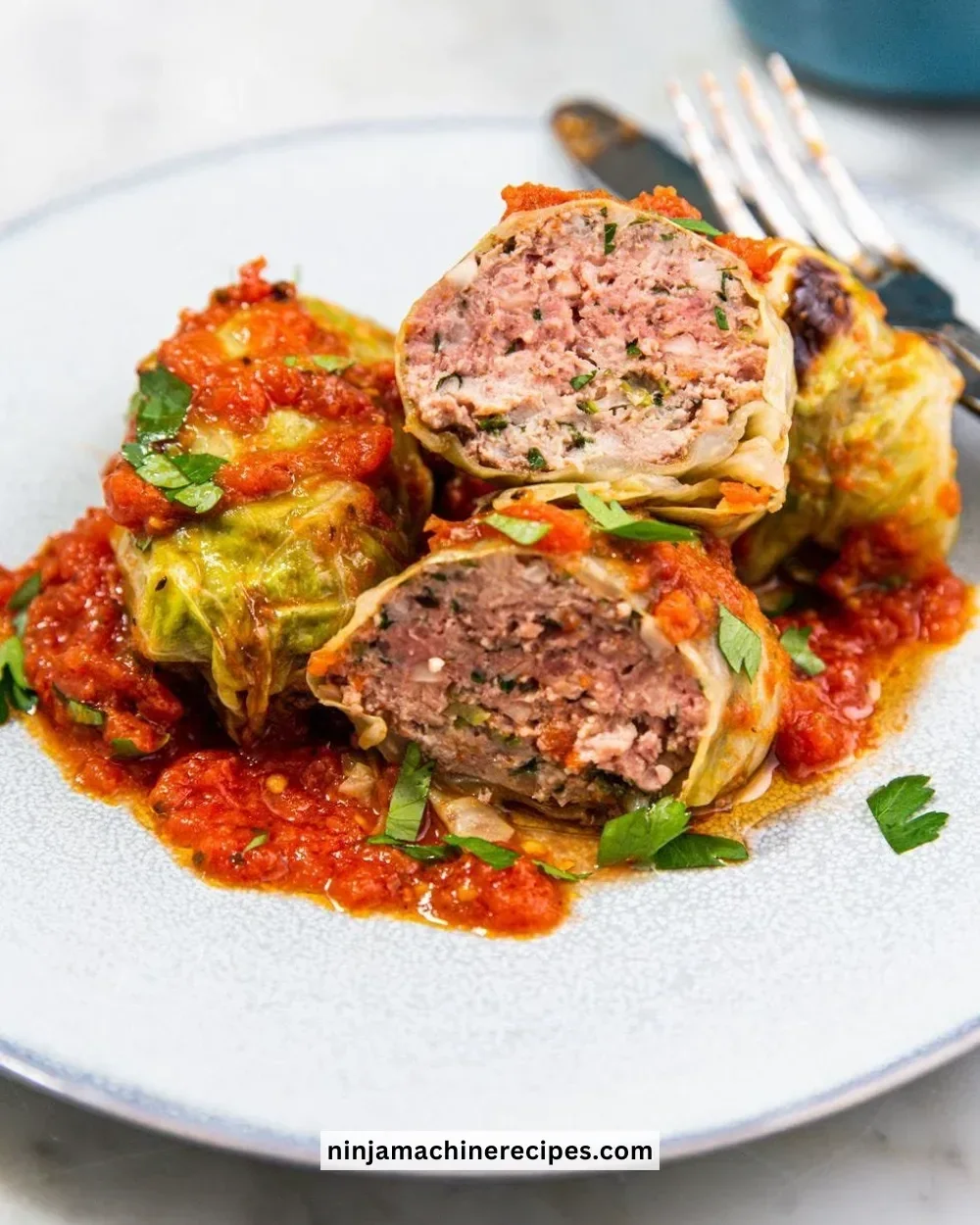 Keto Stuffed Cabbage filled with meat and vegetables on a plate