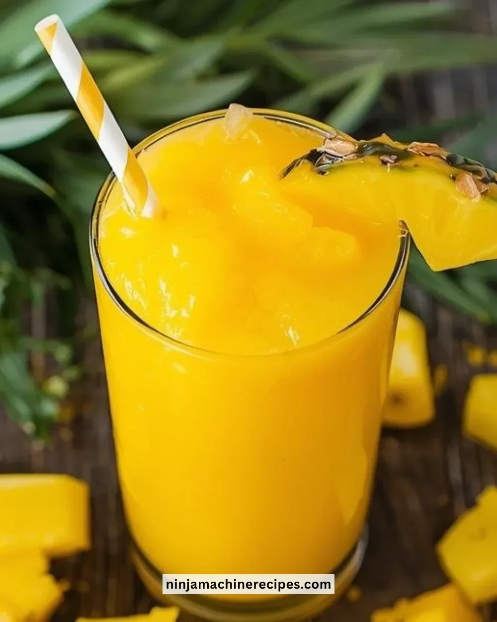 Refreshing Mango-Pineapple Slushie in a glass with tropical fruits
