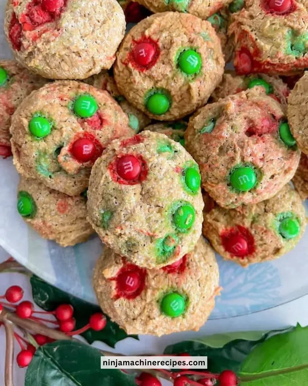 Batch of Mini M&M Christmas Cookies with colorful chocolate candies