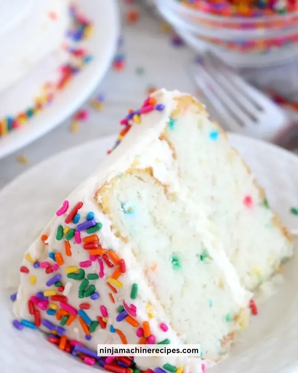 Delicious Ninja Foodi confetti cake decorated with sprinkles