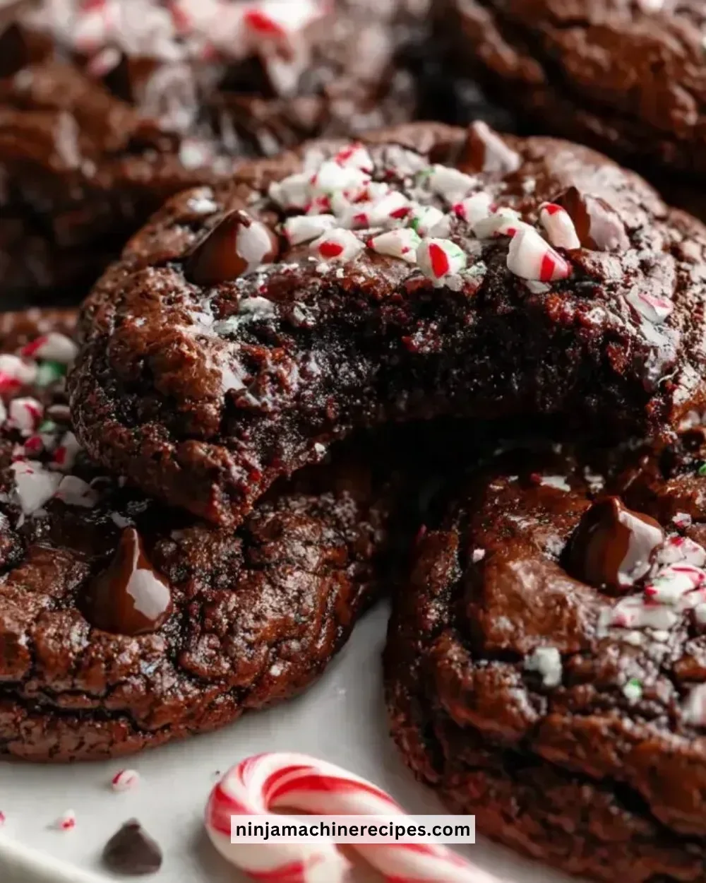 Peppermint brownie cookies topped with mint frosting and chocolate sprinkles
